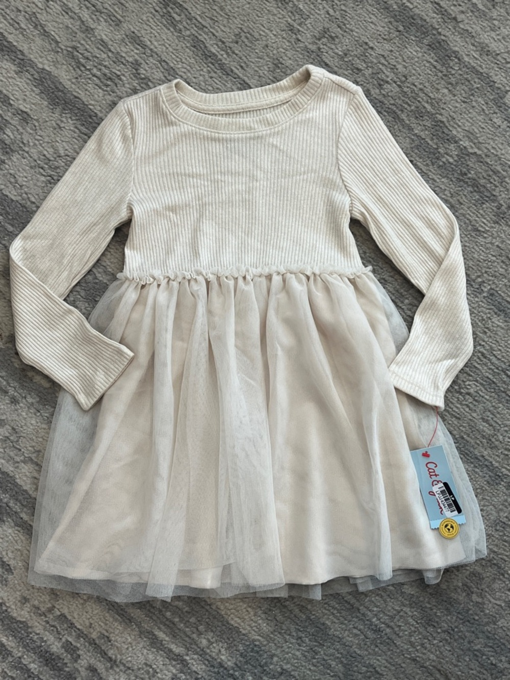 Cat & Jack Cream Long-Sleeve Tulle Dress for Girls